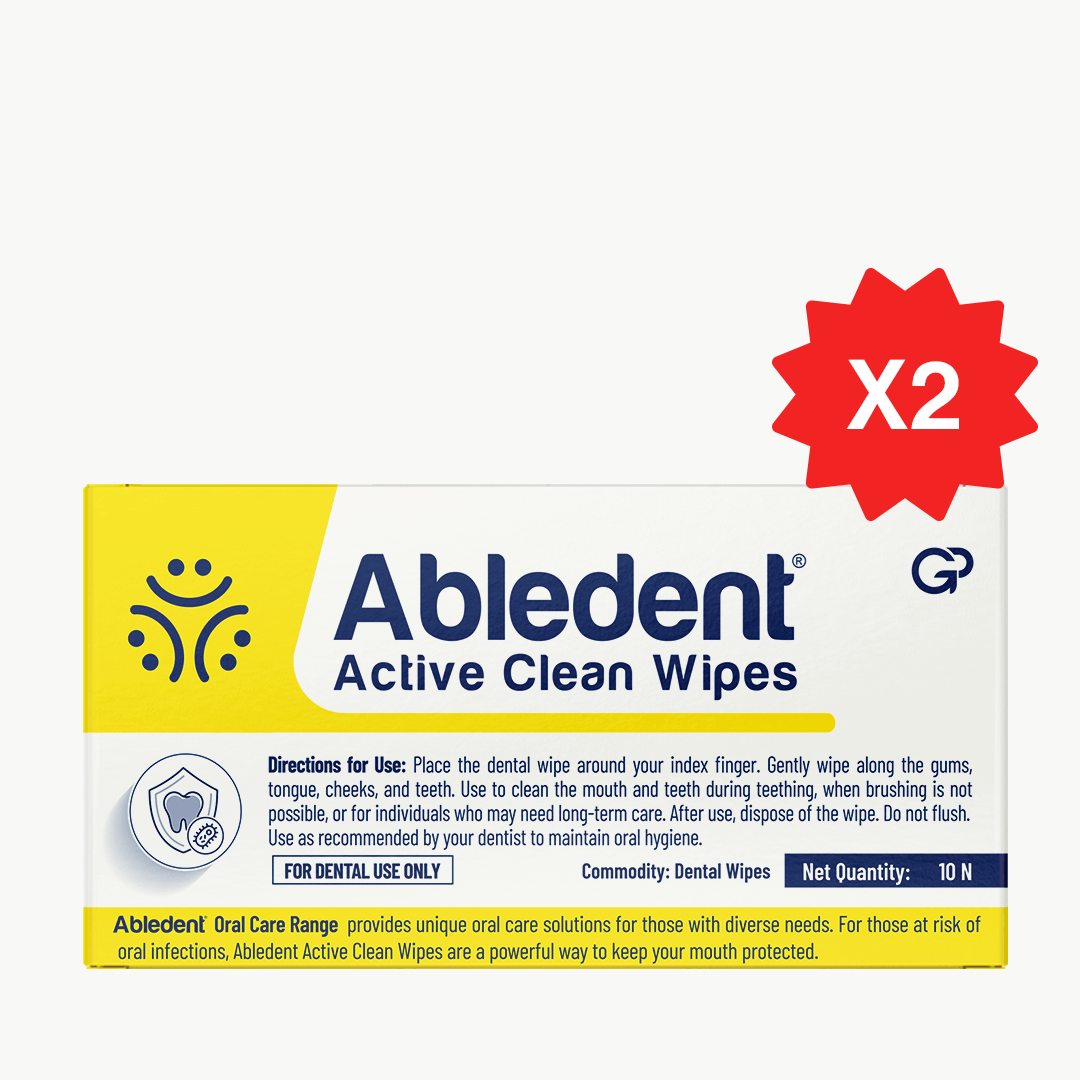 Abledent Active Clean Tooth & Gum Wipes with Chlorhexidine | 20 Wipes