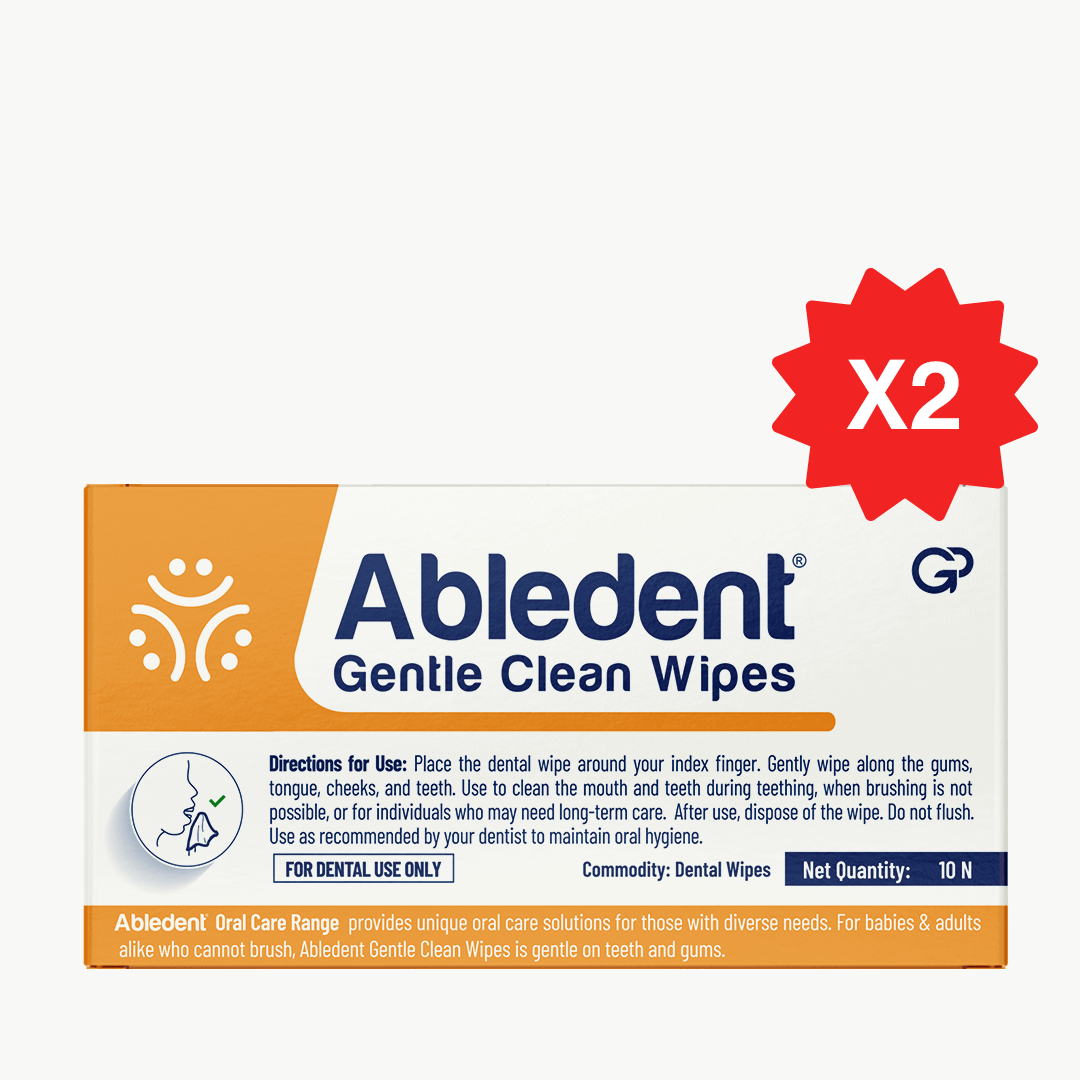 Abledent Gentle Clean Tooth & Gum Wipes | For Babies, Toddlers & Dependent Users | 20 Wipes