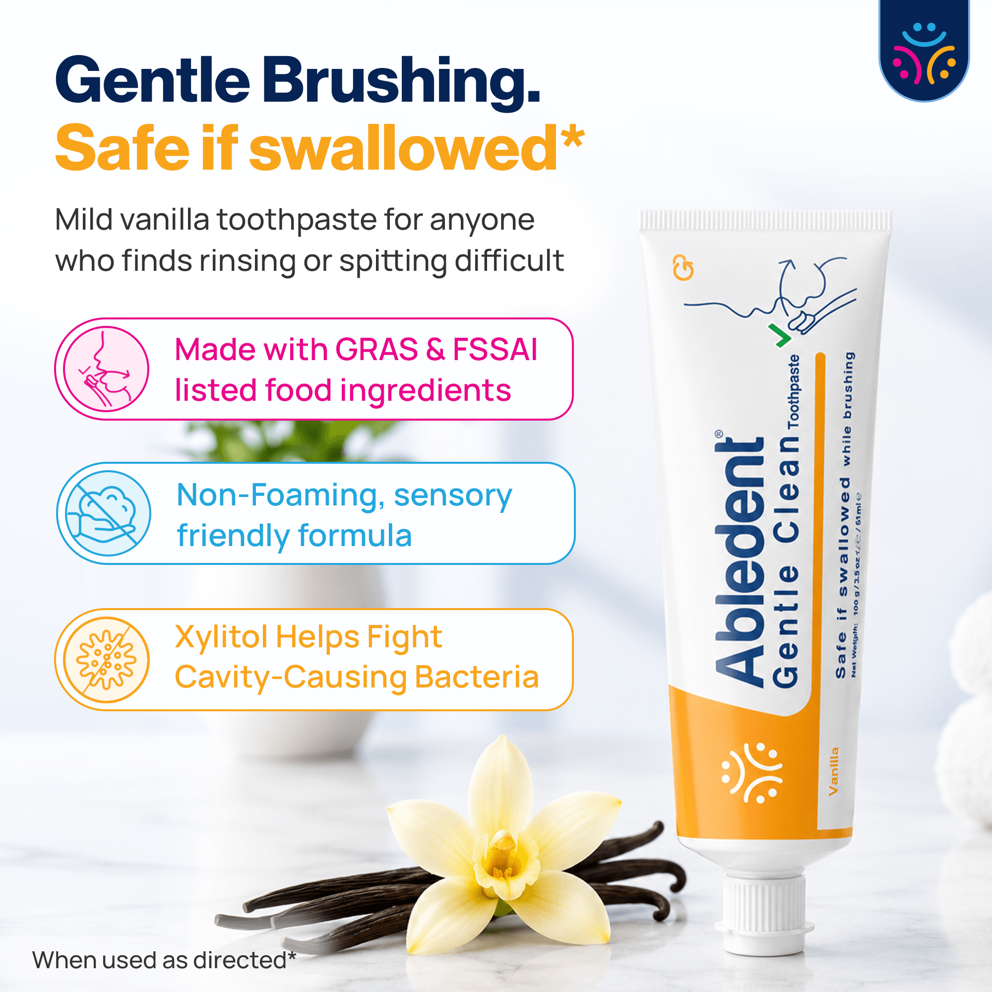 Abledent Gentle Clean Non- Foaming Toothpaste | Vanilla Flavour | Pack of 2