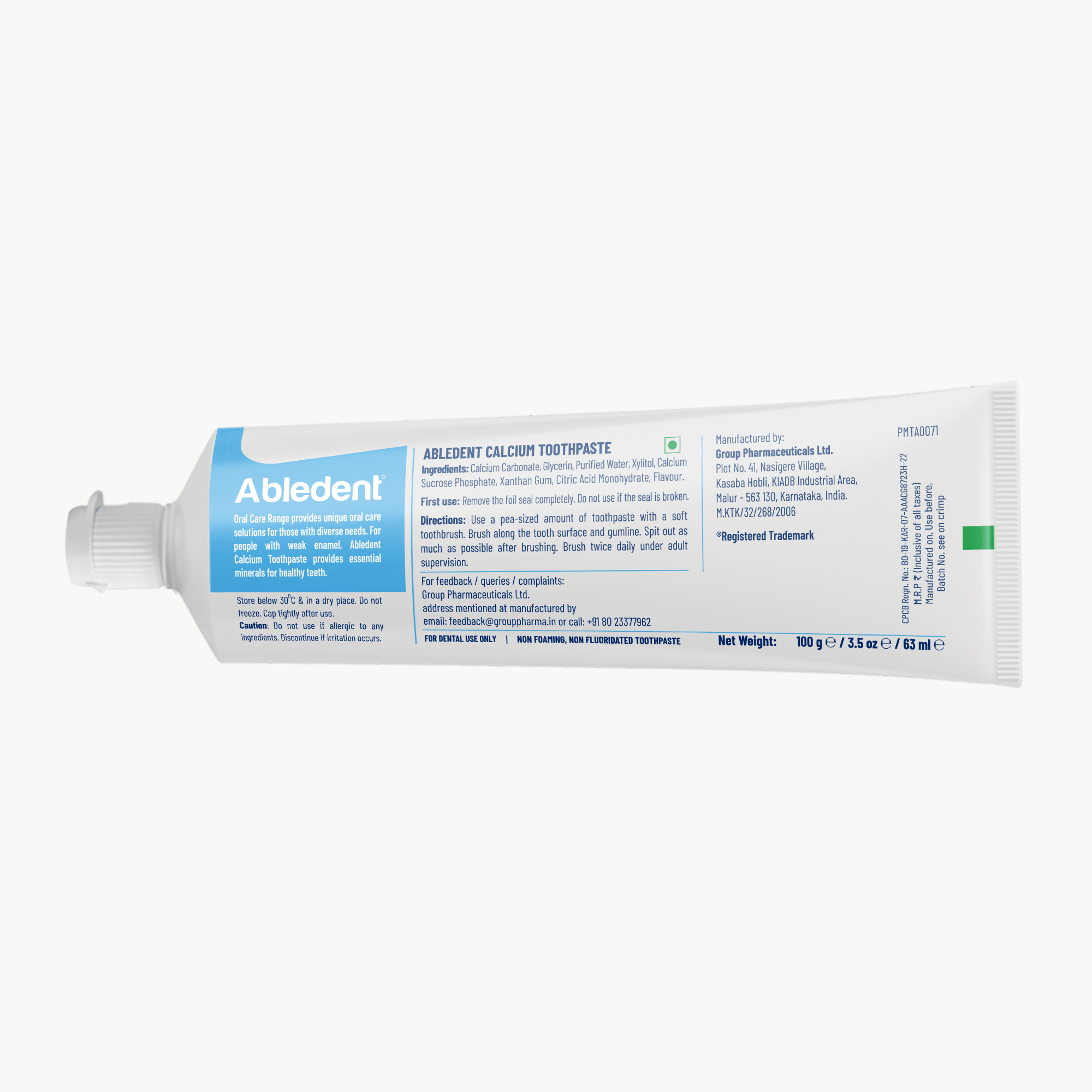 Abledent Calcium Non- Foaming Toothpaste | Lemon Honey Mint