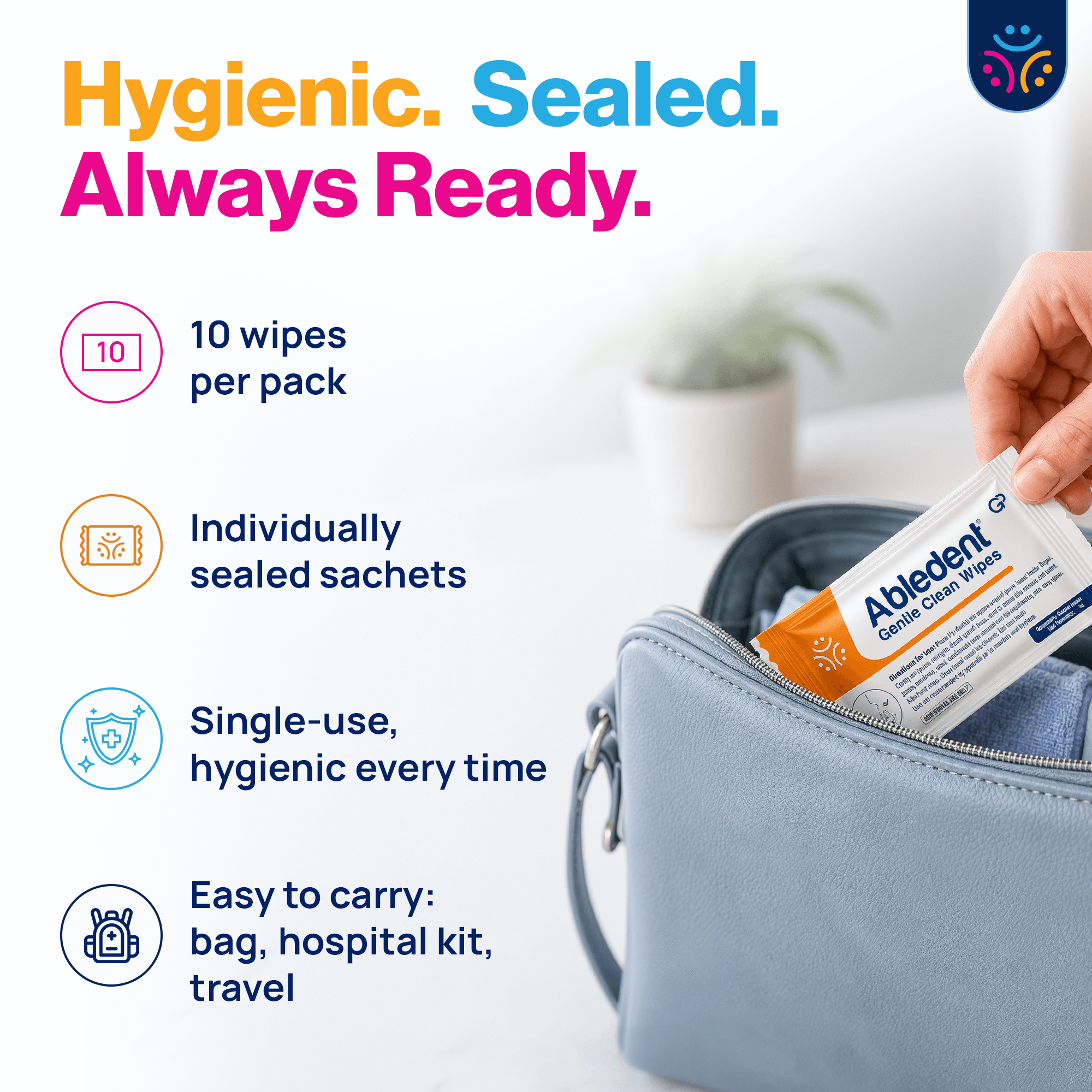 Abledent Gentle Clean Tooth & Gum Wipes | For Babies, Toddlers & Dependent Users | 20 Wipes