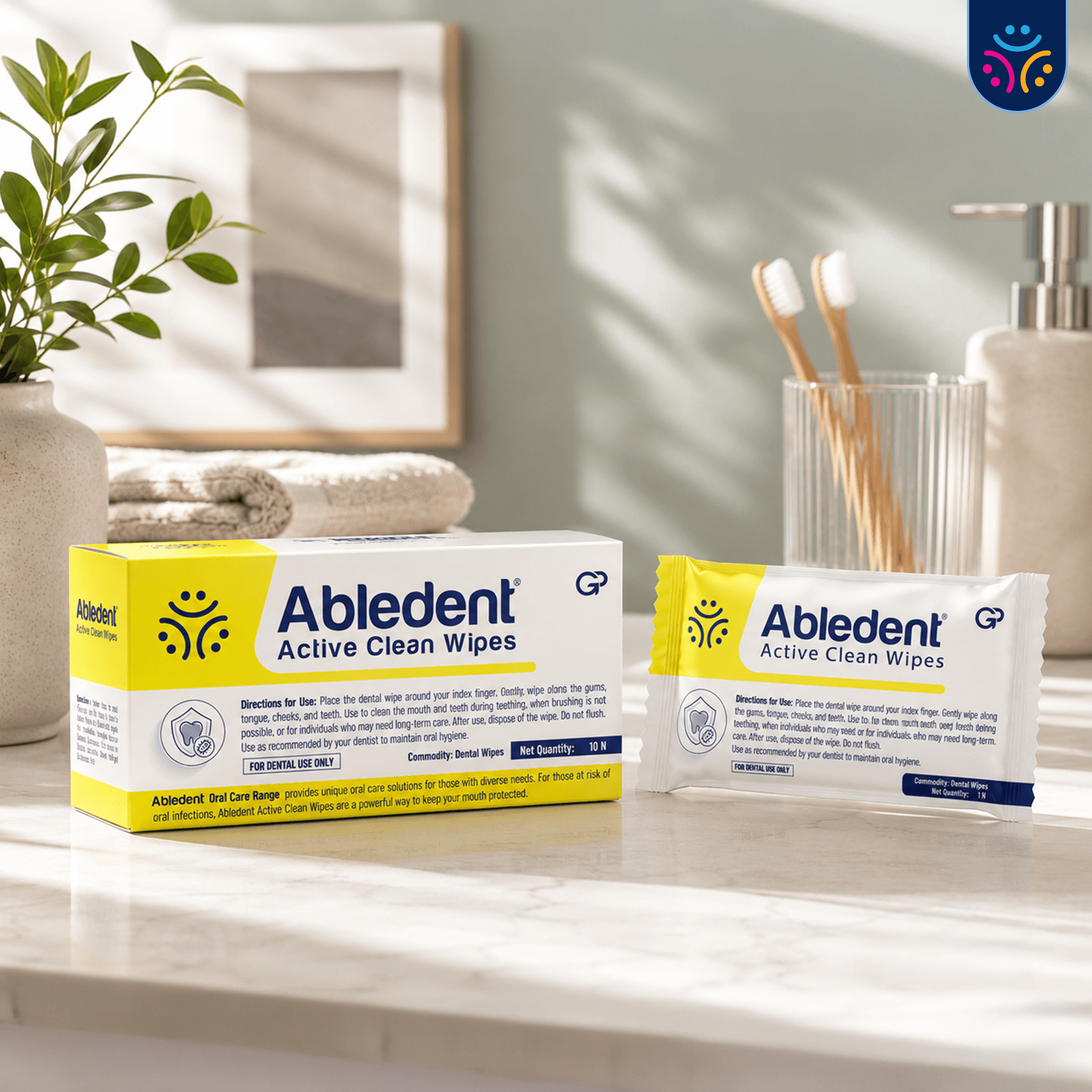 Abledent Active Clean Tooth & Gum Wipes with Chlorhexidine | 20 Wipes