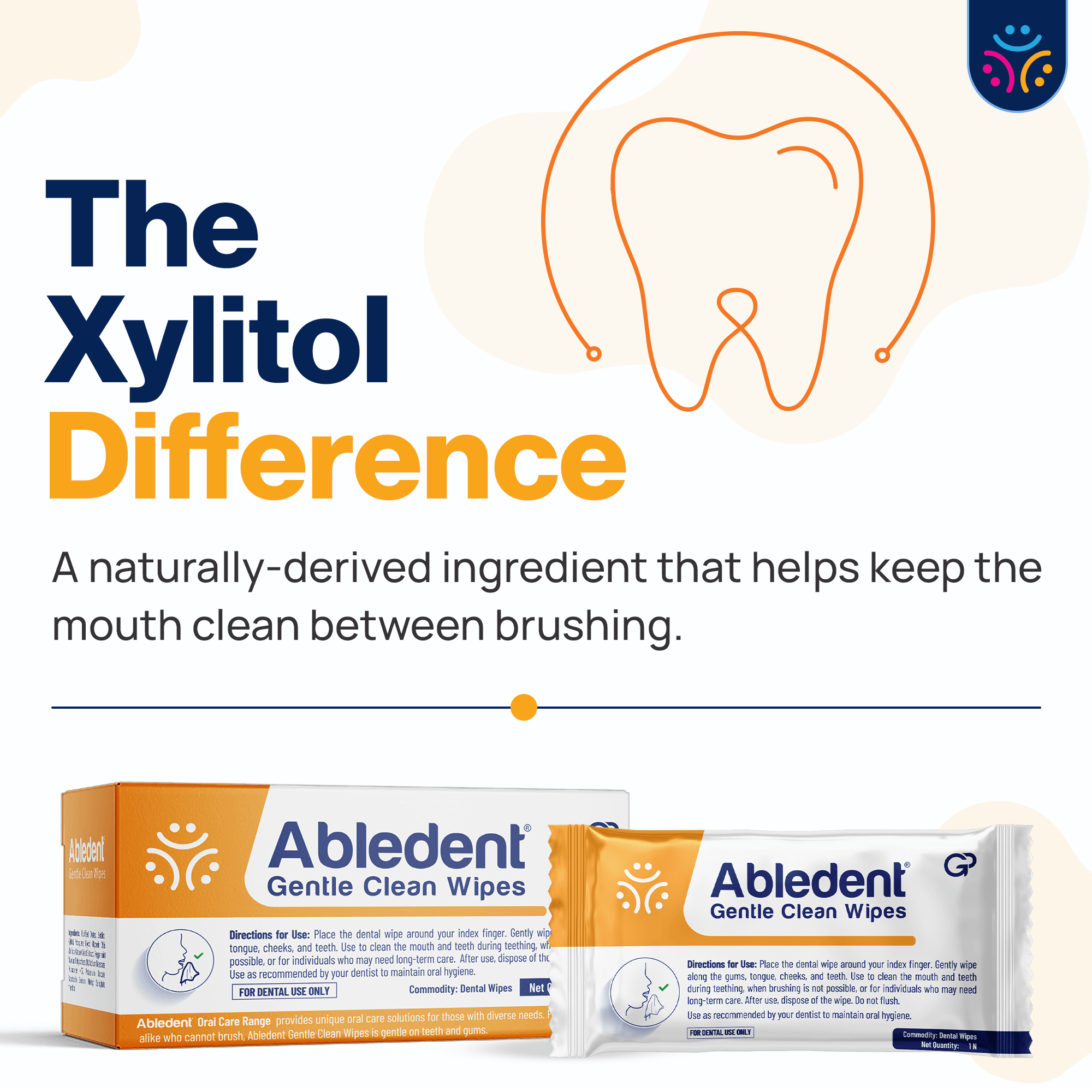 Abledent Gentle Clean Tooth & Gum Wipes | For Babies, Toddlers & Dependent Users | 20 Wipes