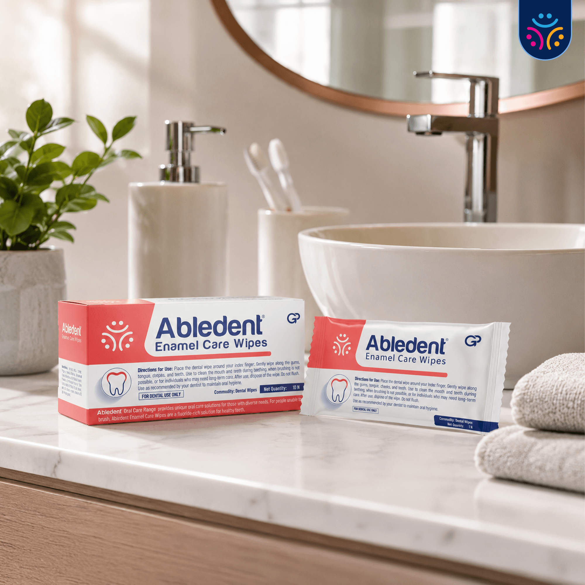 Abledent Enamel Care Tooth & Gum Wipes with Sodium Fluoride | 20 Wipes
