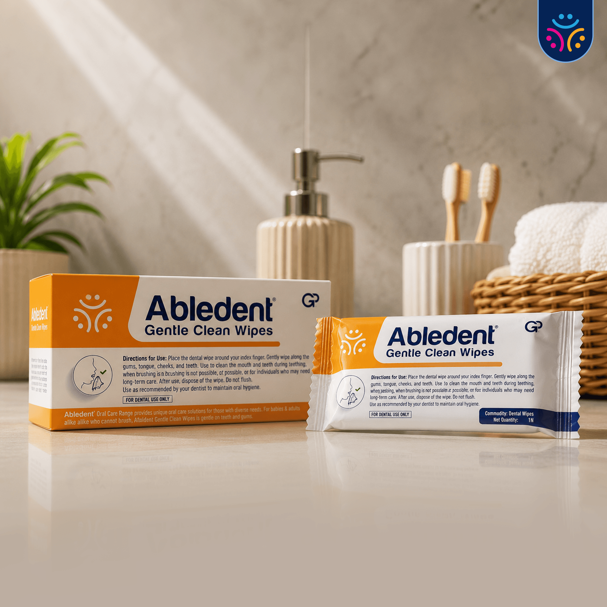 Abledent Gentle Clean Tooth & Gum Wipes | For Babies, Toddlers & Dependent Users | 20 Wipes
