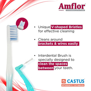 Amflor Orthodontic Kit | Amflor Toothpaste & Mouthwash | Castus Orthodontic Brush | Braces Wax