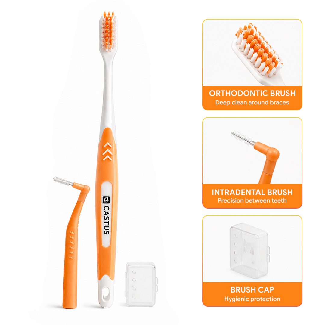 Castus Orthodontic Toothbrush Combi-Pack (Orange)