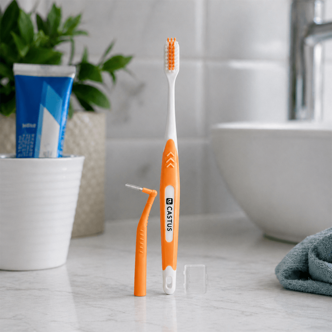 Castus Orthodontic Toothbrush Combi-Pack (Blue/Orange) (Pack of 2)
