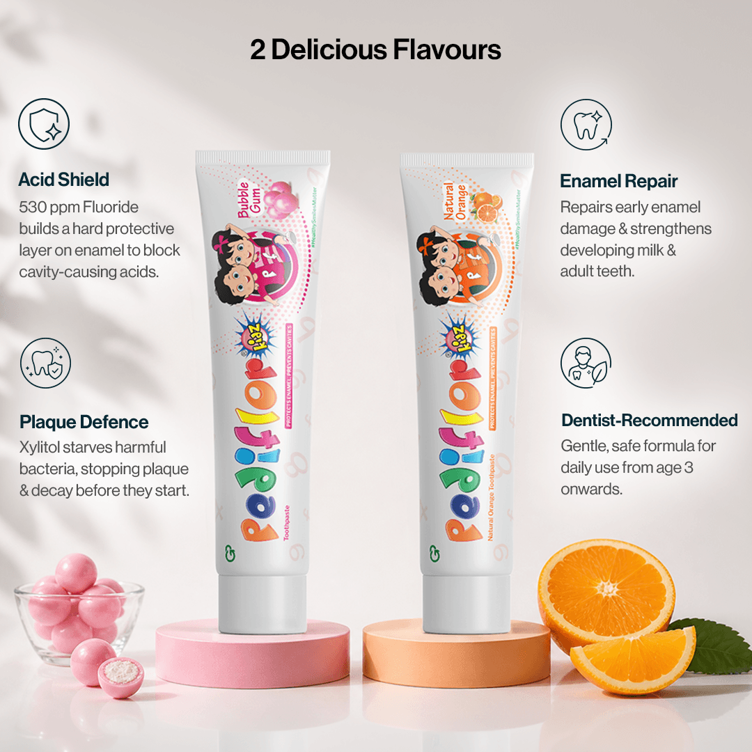 Pediflor Kids Day & Night Kit – 2 Toothpastes + Brush & Tracker