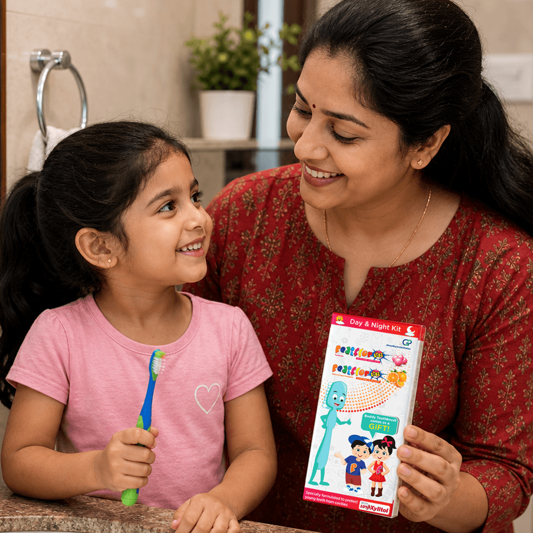 Pediflor Kids Day & Night Kit – 2 Toothpastes + Brush & Tracker